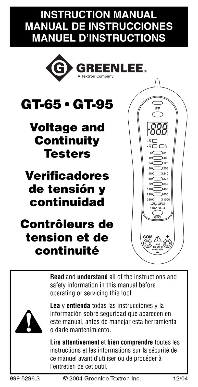 Greenlee GT-65 instruction manual Greenlee GT-65 instruction manual