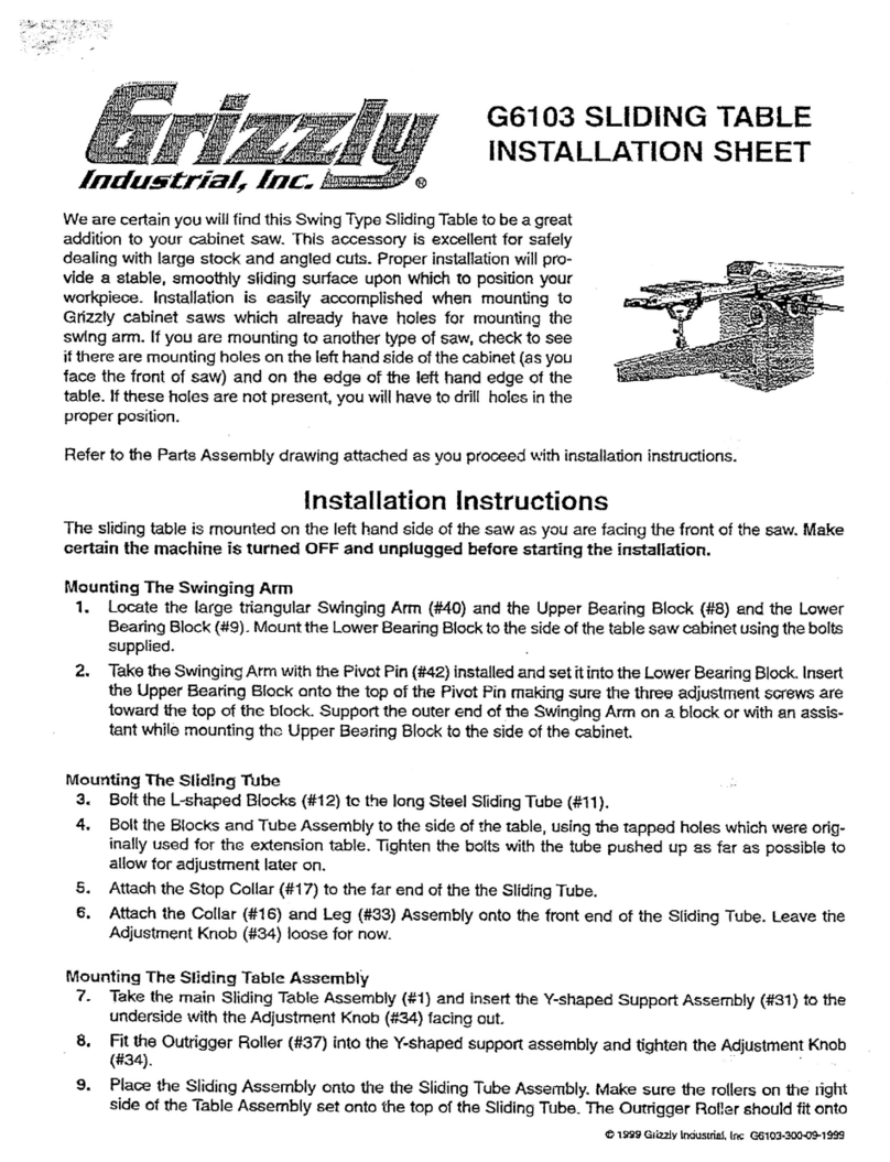 Grizzly G6103 Installation sheet