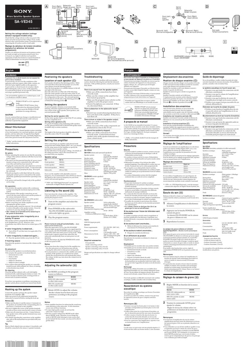 Sony SA-VE345 Installation instructions manual