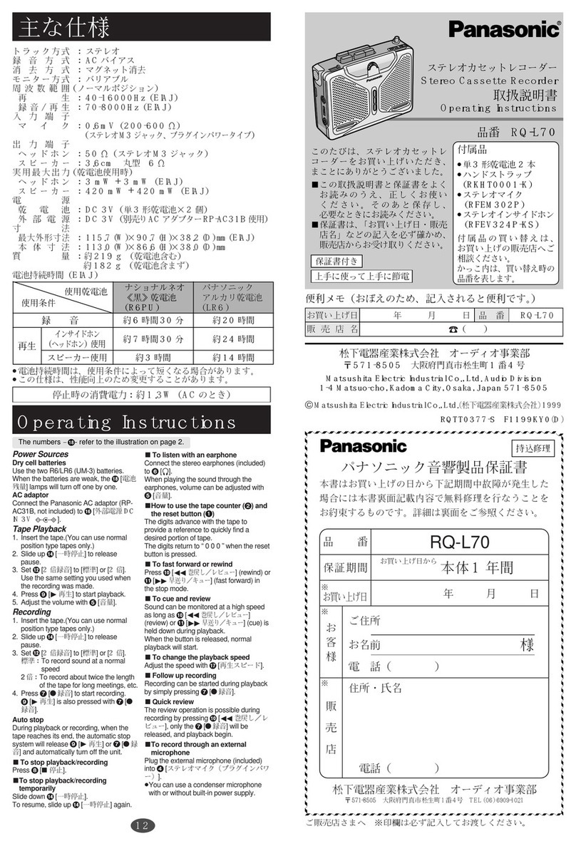 Panasonic RQ-L70 operating instructions