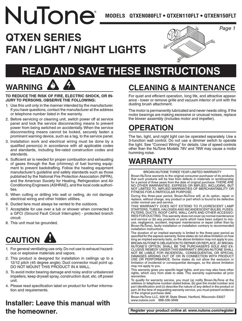 NuTone QTXEN080FLT User manual NuTone QTXEN080FLT User manual
