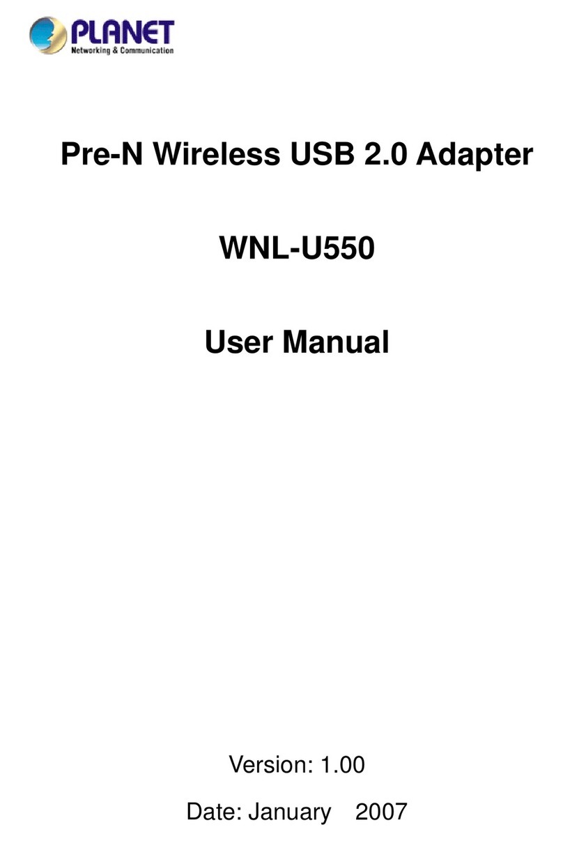 Planet Pre-N Wireless USB 2.0 Adapter WNL-U550 User manual