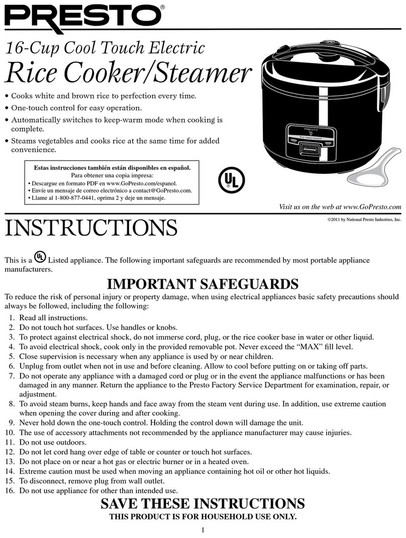 Presto Rice Cooker instructions