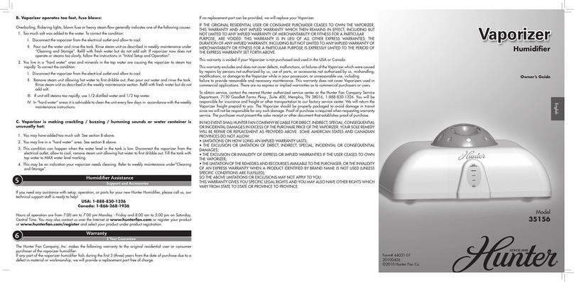 Hunter 35156 User manual