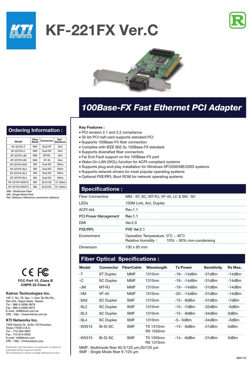 KTI Networks 100Base-FX Fast Ethernet PCI Adapter KF-221FX... Specifications