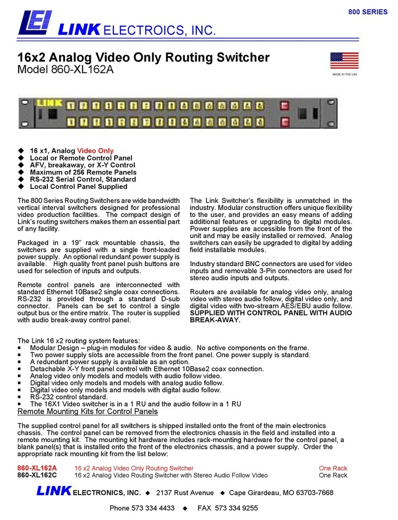 Link electronics 860-XL162A Specification sheet Link electronics 860-XL162A Specification sheet