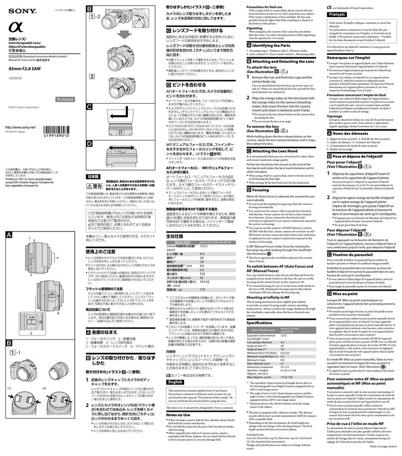 Sony SAL-85F28 User manual