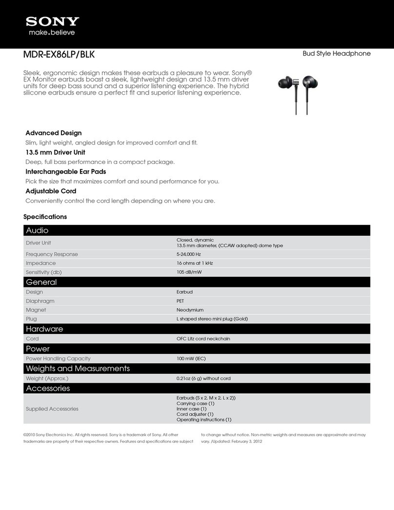 Sony MDR-EX86LP Specifications