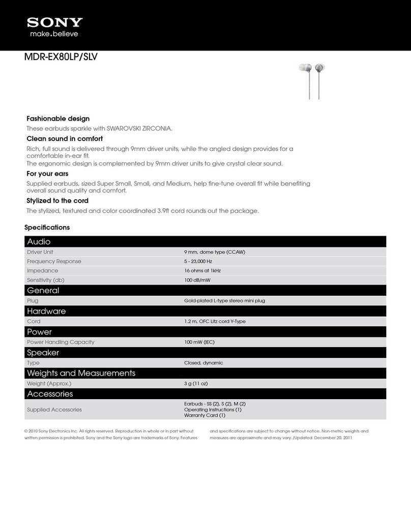Sony MDR-EX80LP Specifications