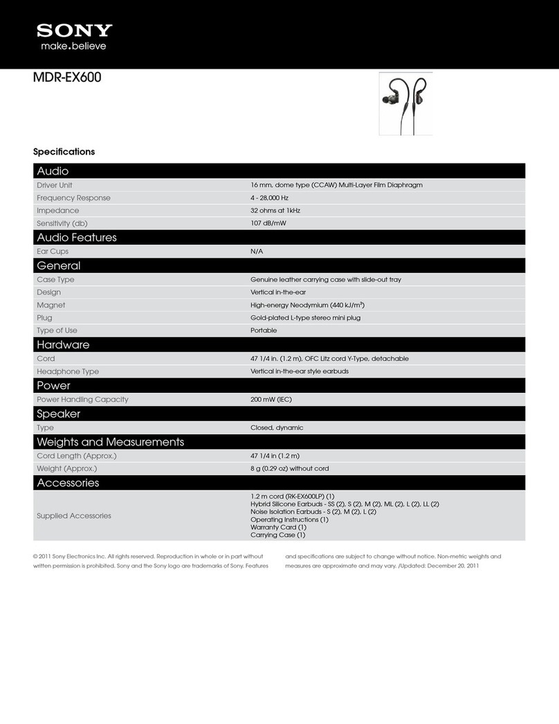 Sony MDR-EX600 Specifications