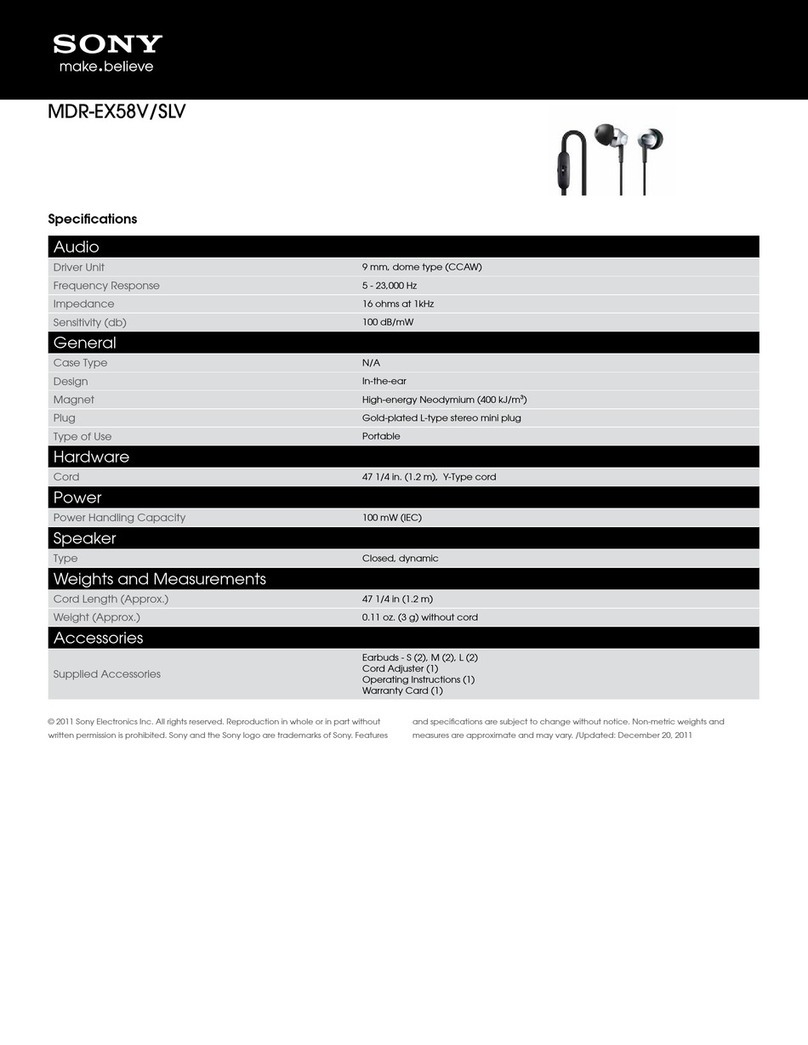 Sony MDR-EX58V/SLV Specifications