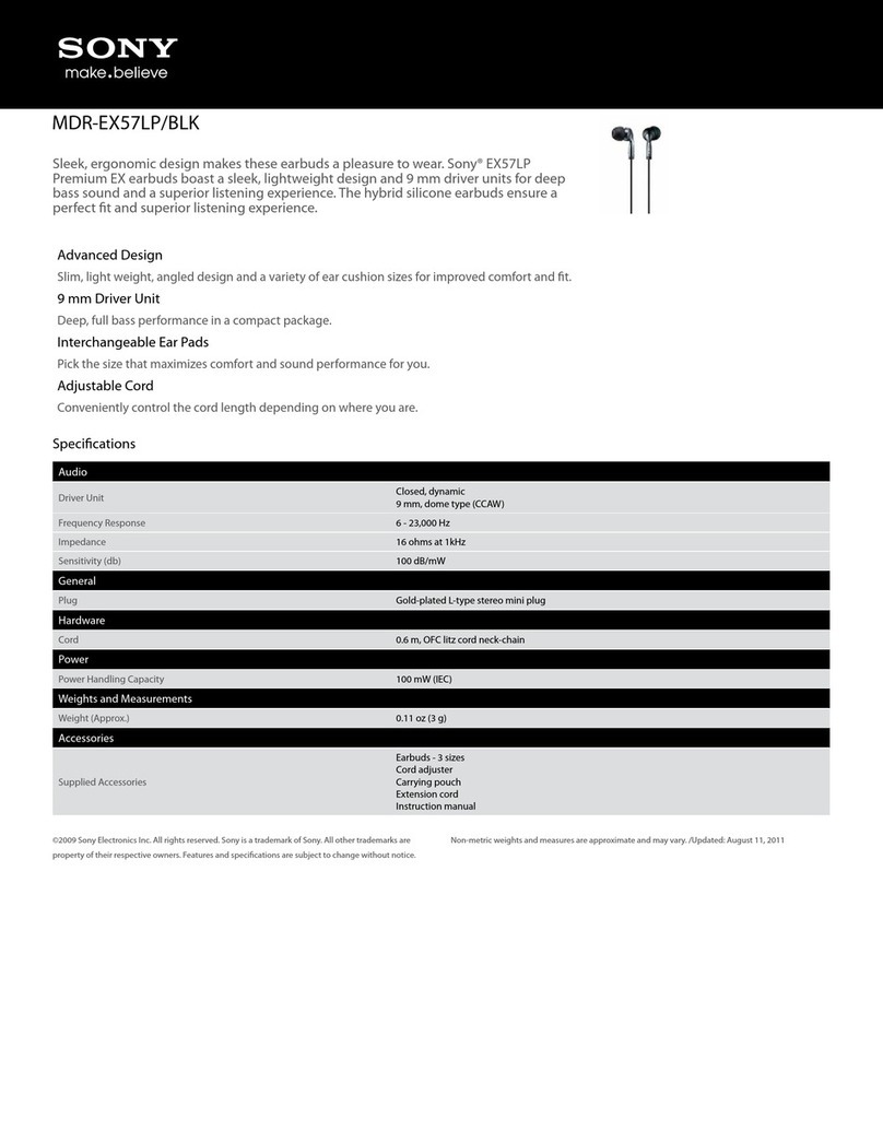 Sony MDR-EX57LP/BLK Specifications