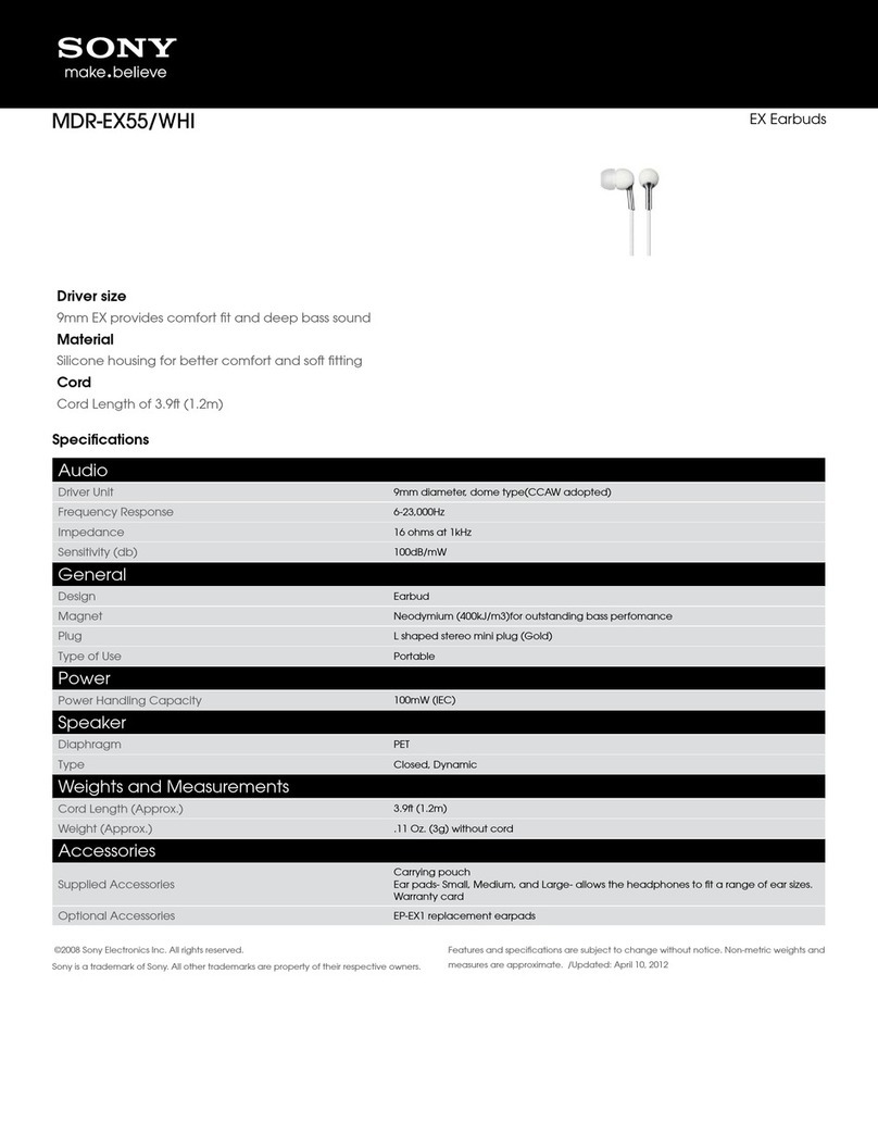 Sony MDR-EX55/WHI Specifications