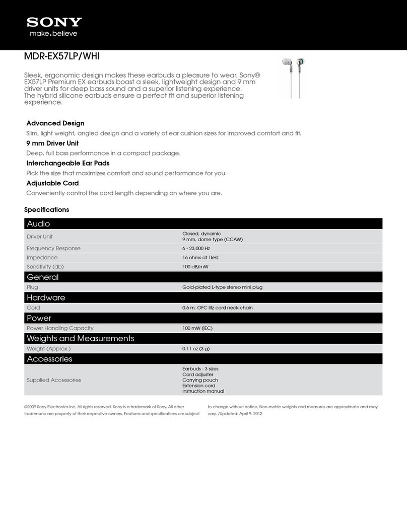 Sony MDR-EX57LP/WHI Specifications