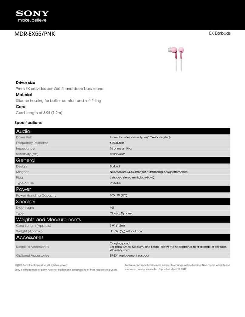 Sony MDR-EX55/PNK Specifications