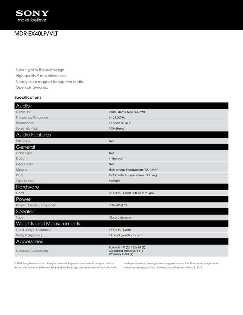 Sony MDR-EX40LP/VLT Specifications