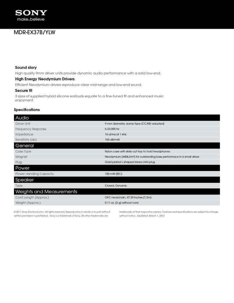 Sony MDR-EX37B/YLW Specifications