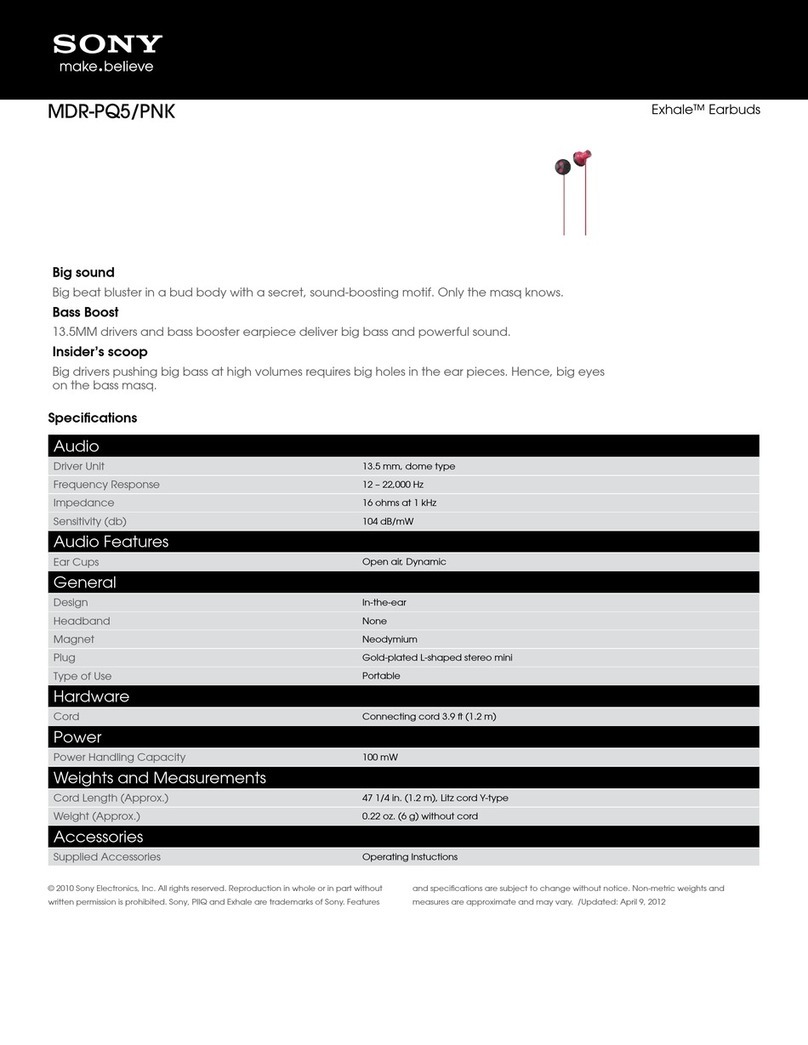 Sony Exhale MDR-PQ5/PNK Specifications