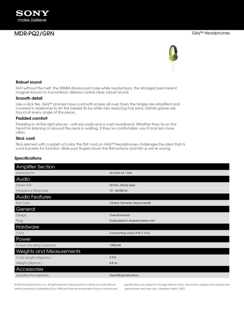 Sony Giiq MDR-PQ2/GRN Specifications