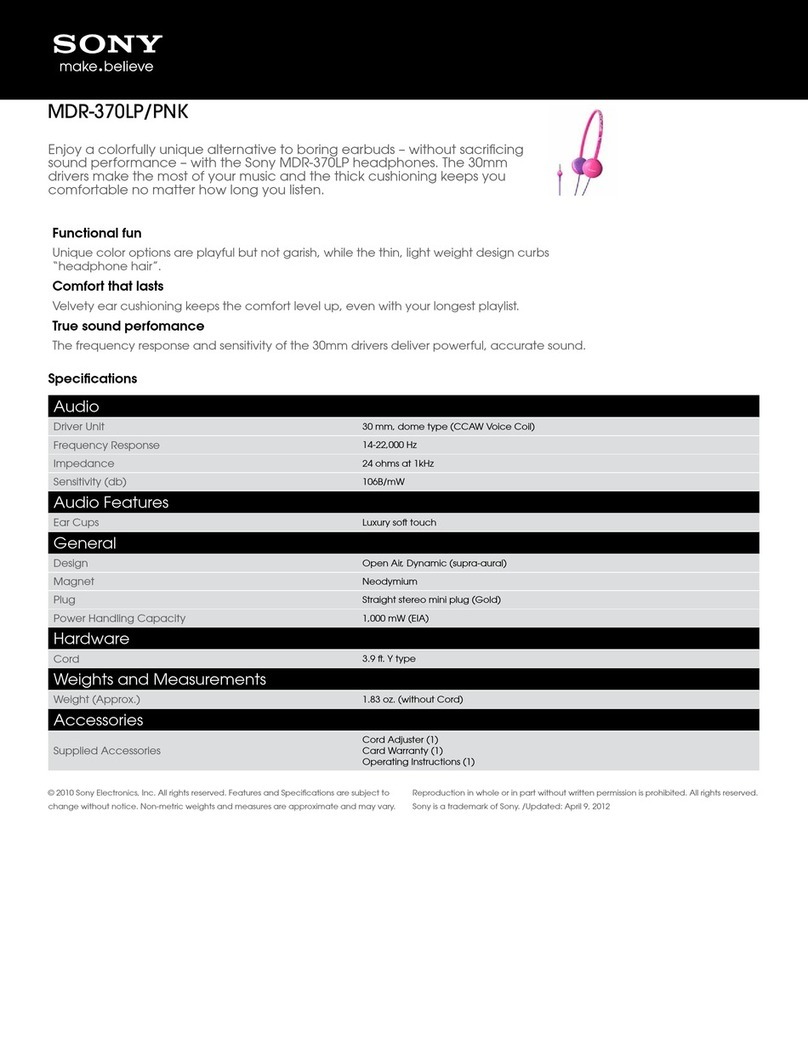Sony MDR-370LP/PNK Specifications