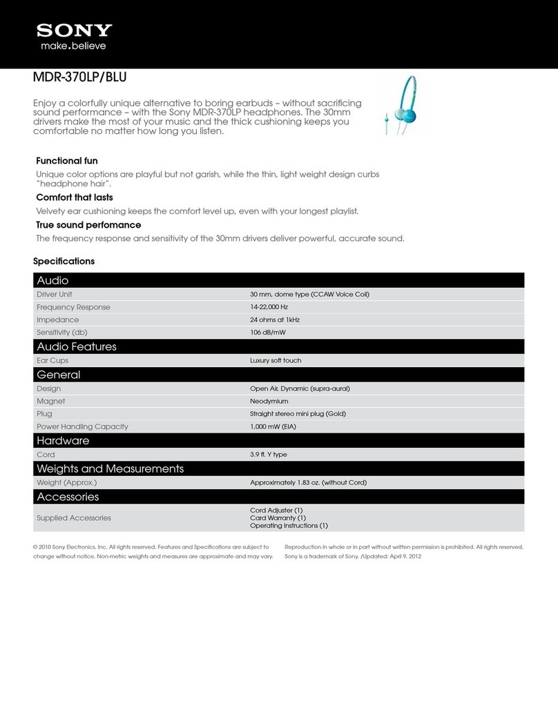 Sony MDR-370LP/BLU Specifications
