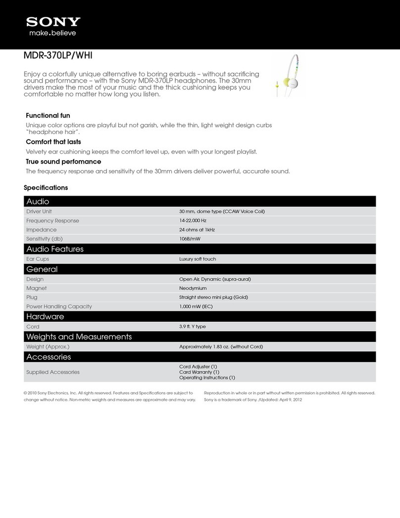 Sony MDR-370LP/WHI Specifications