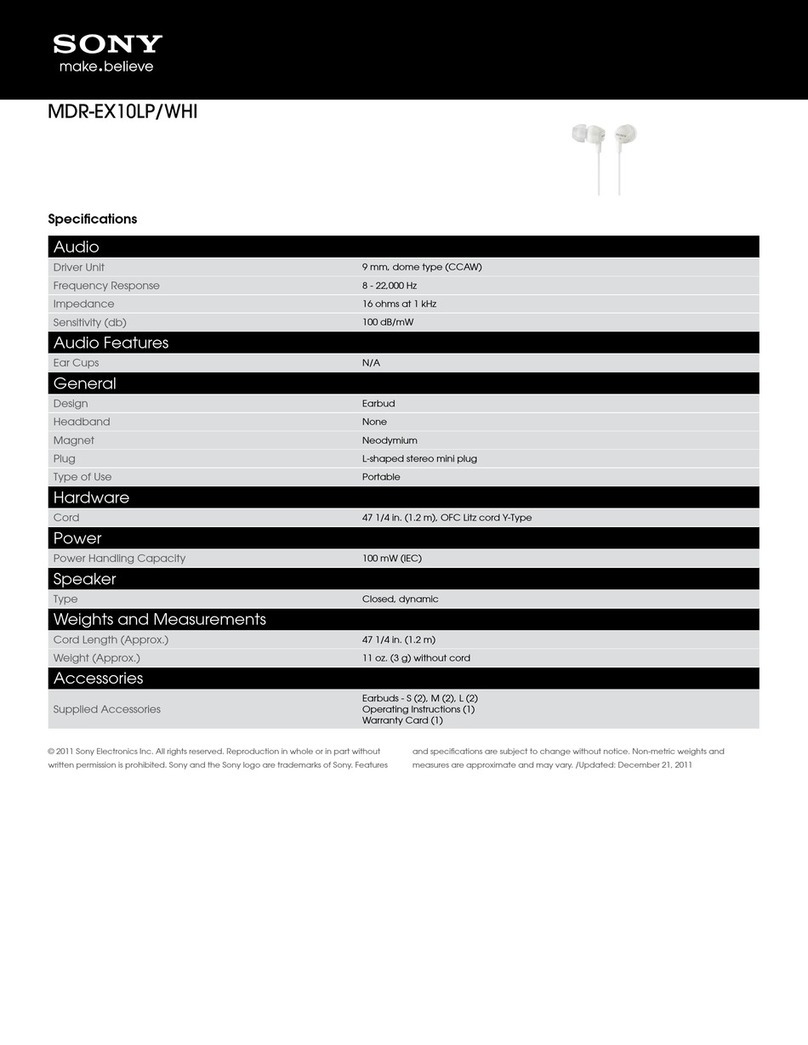 Sony MDR-EX10LP/WHI Specifications