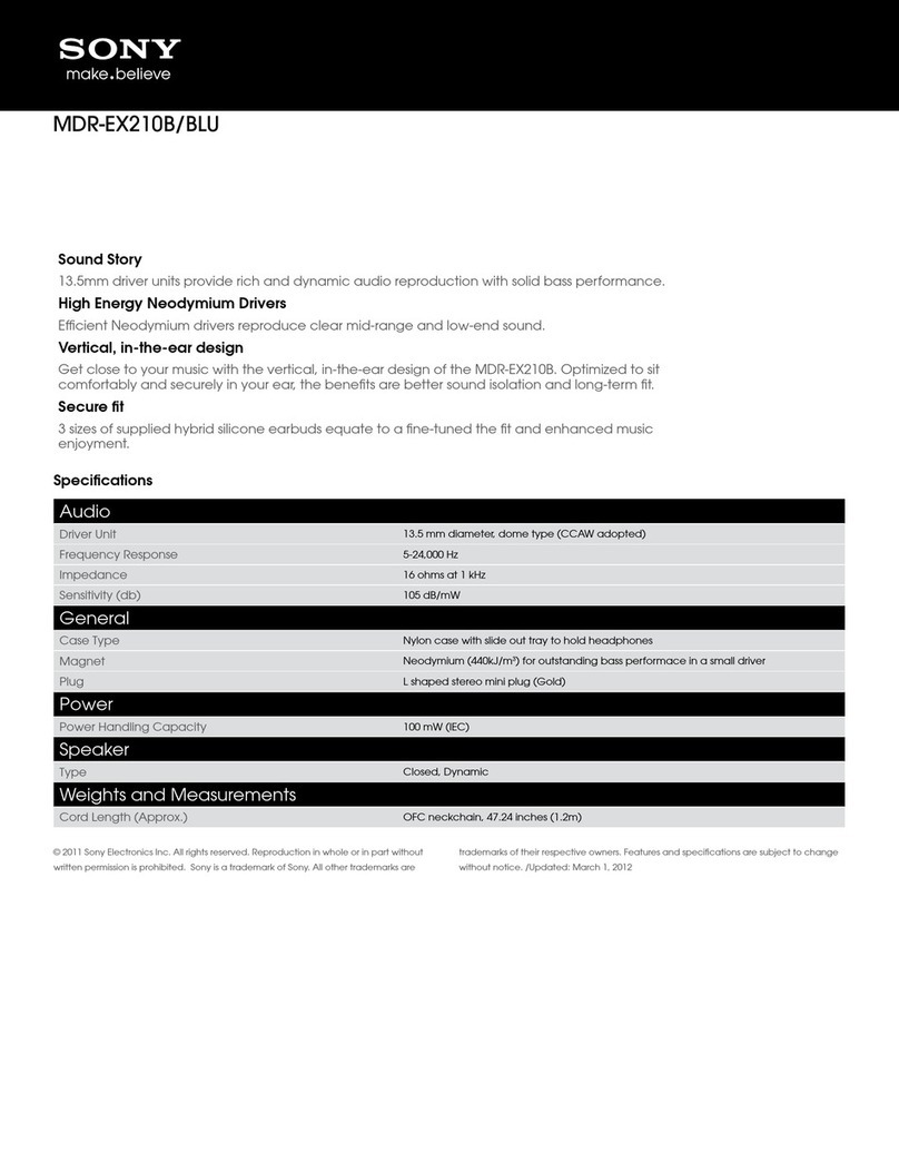 Sony MDR-EX210B/BLU Specifications