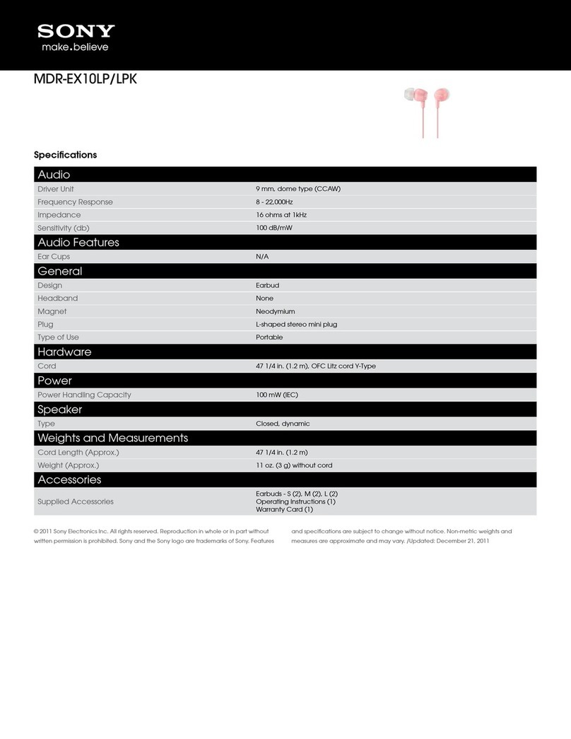 Sony MDR-EX10LP/LPK Specifications