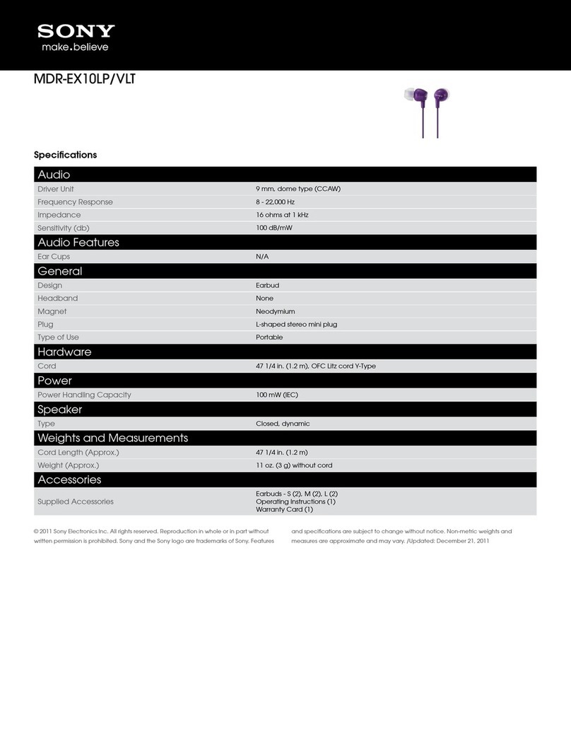 Sony MDR-EX10LP/VLT Specifications