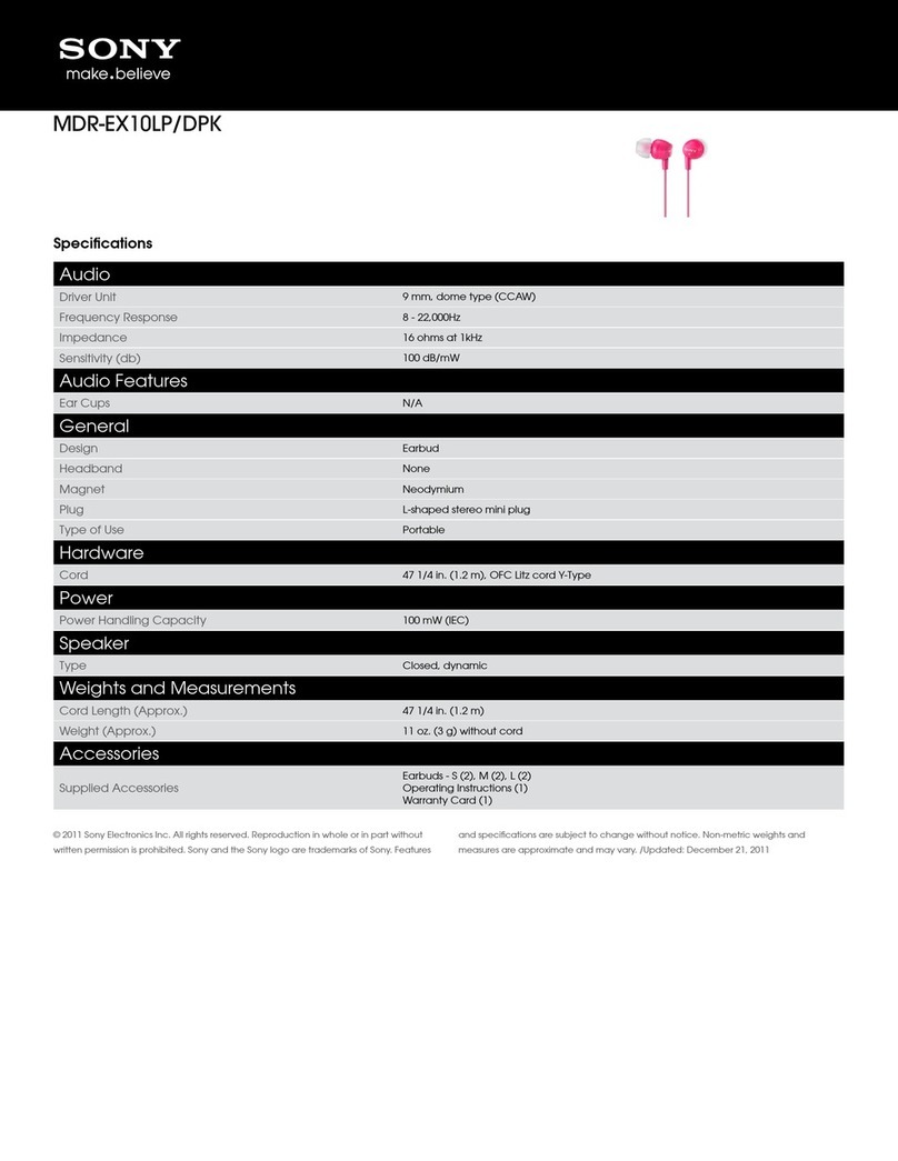 Sony MDR-EX10LP/DPK Specifications