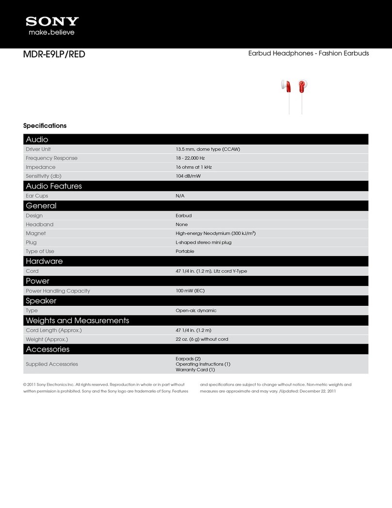 Sony MDR-E9LP/RED Specifications