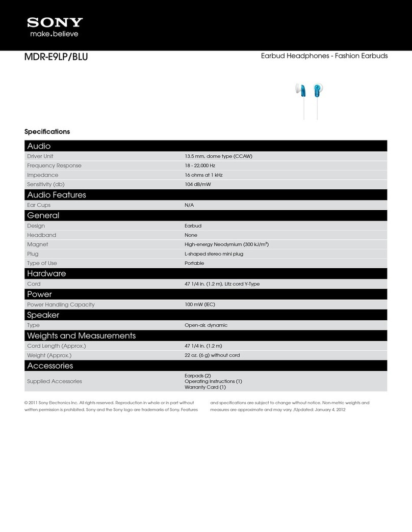 Sony MDR-E9LP/BLU Specifications