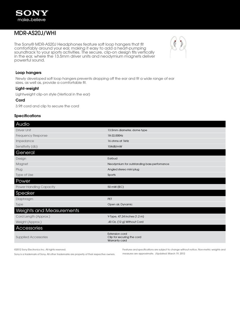 Sony MDR-AS20J/WHI Specifications