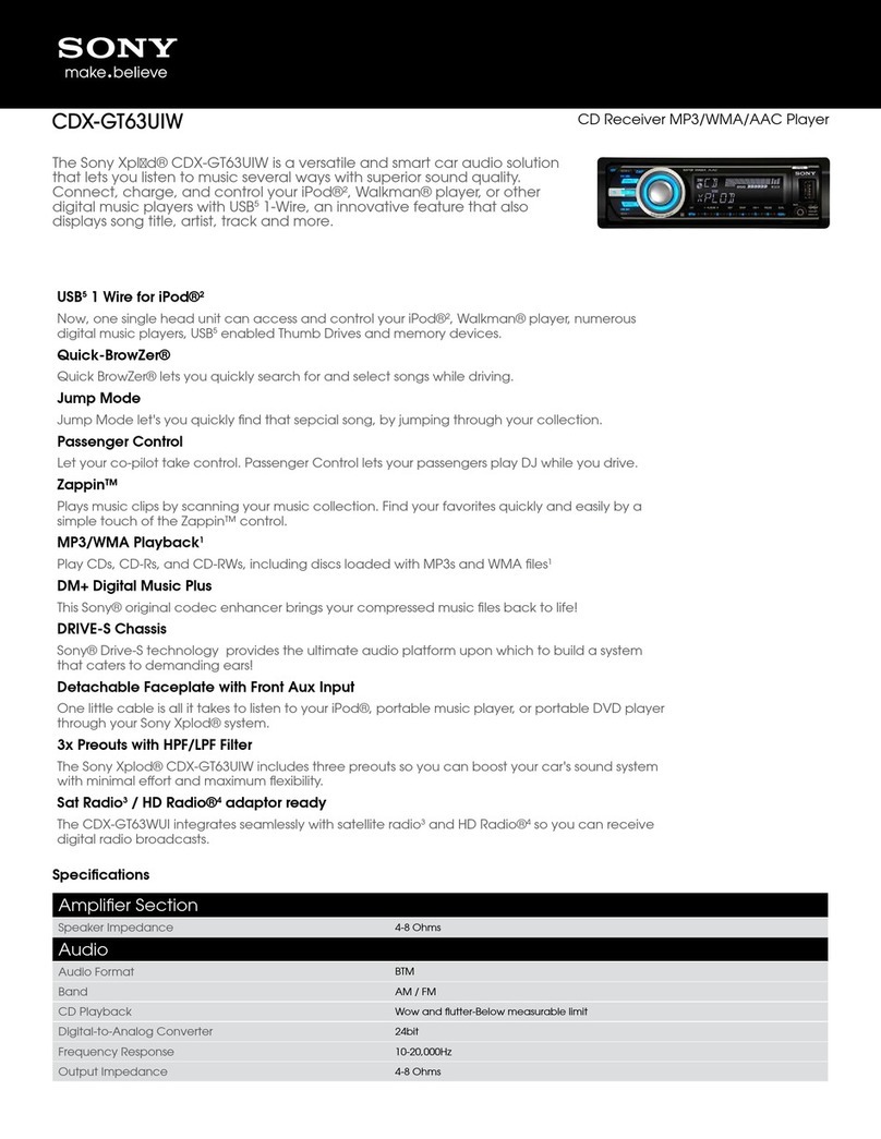 Sony CDX-GT63UIW - Fm/am Compact Disc Player User manual