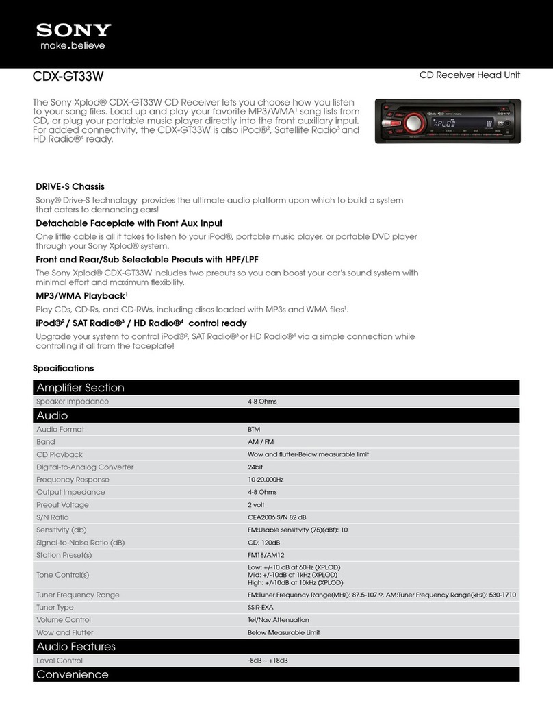 Sony CDX-GT33W - Fm/am Compact Disc Player Specifications