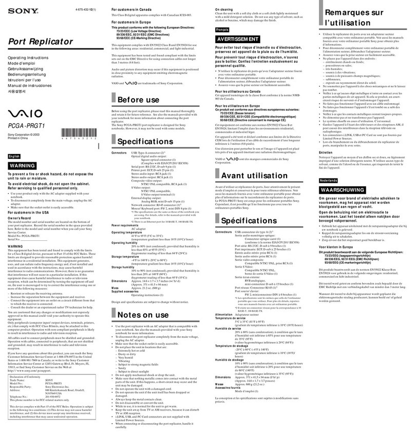 Sony VAIO PCGA-PRGT1 User manual