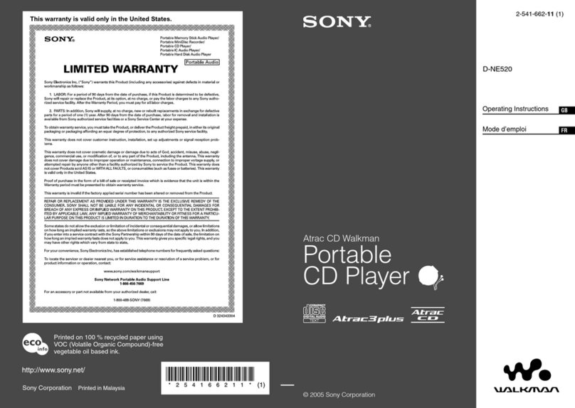 Sony D-NE520 - Atrac Cd Walkman Portable Player User manual