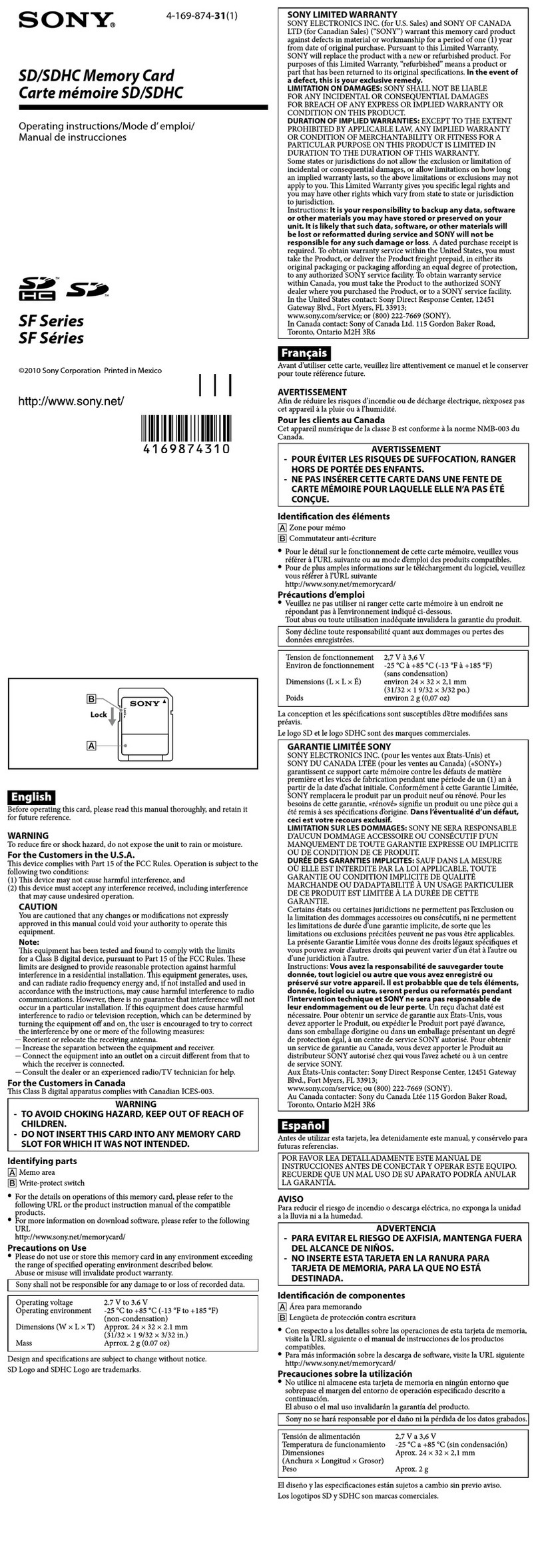 Sony SF-16NX User manual