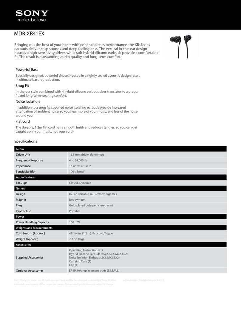 Sony MDR-XB41EX Specifications