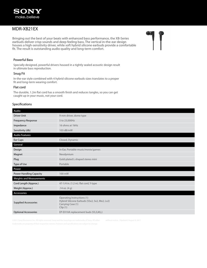 Sony MDR-XB21EX Specifications