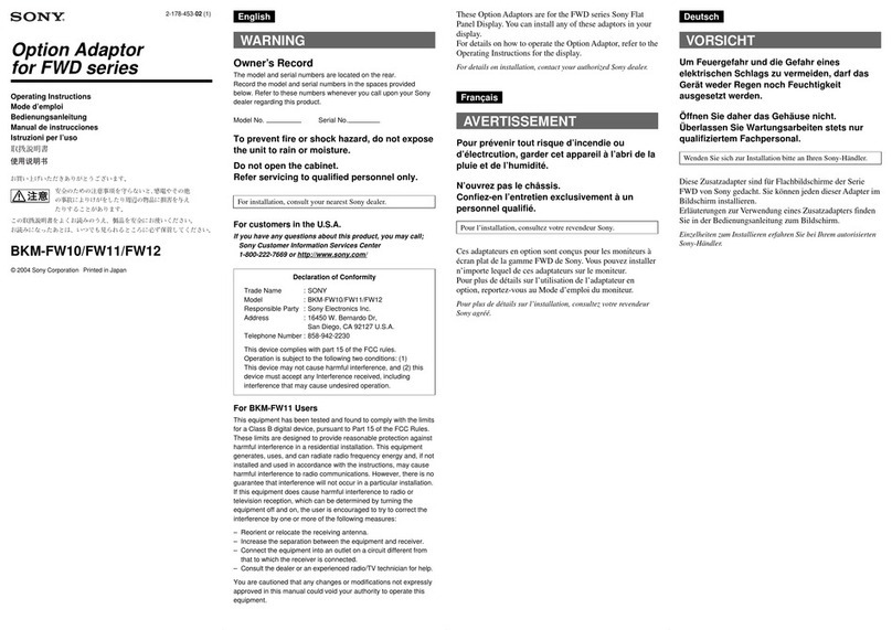 Sony BKM-FW11 User manual