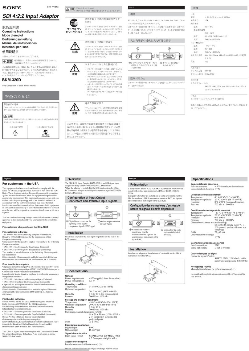 Sony BKM-320D User manual