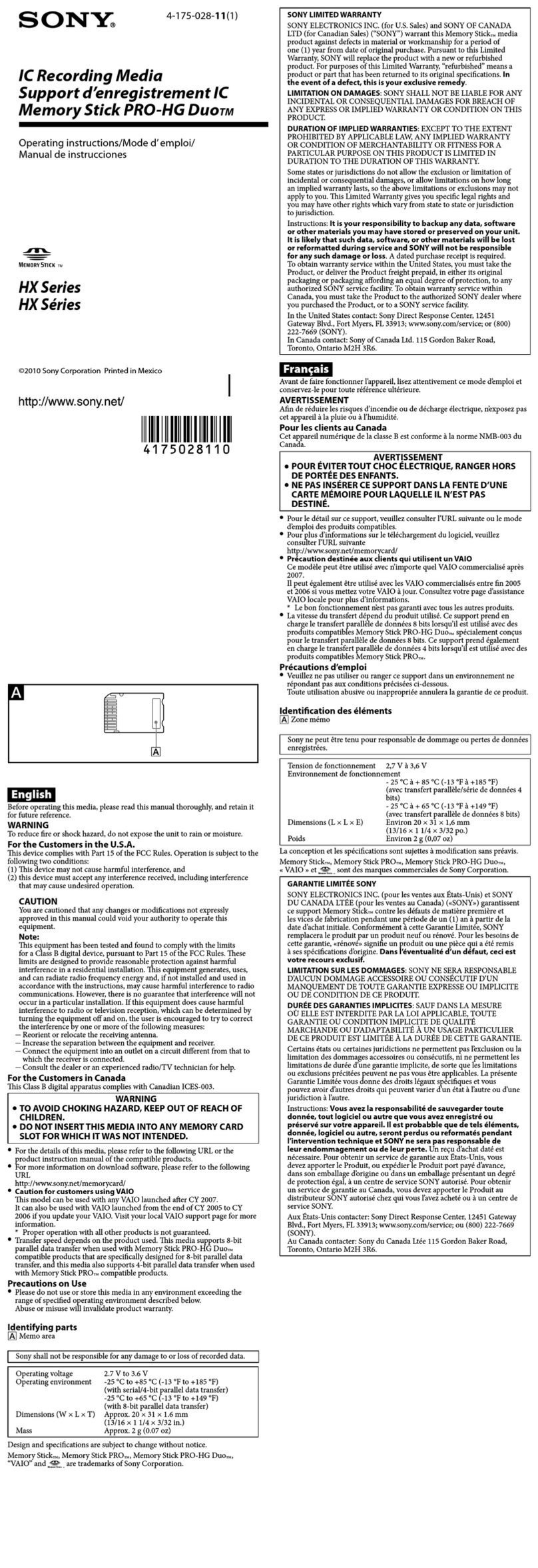 Sony MS-HX16A User manual