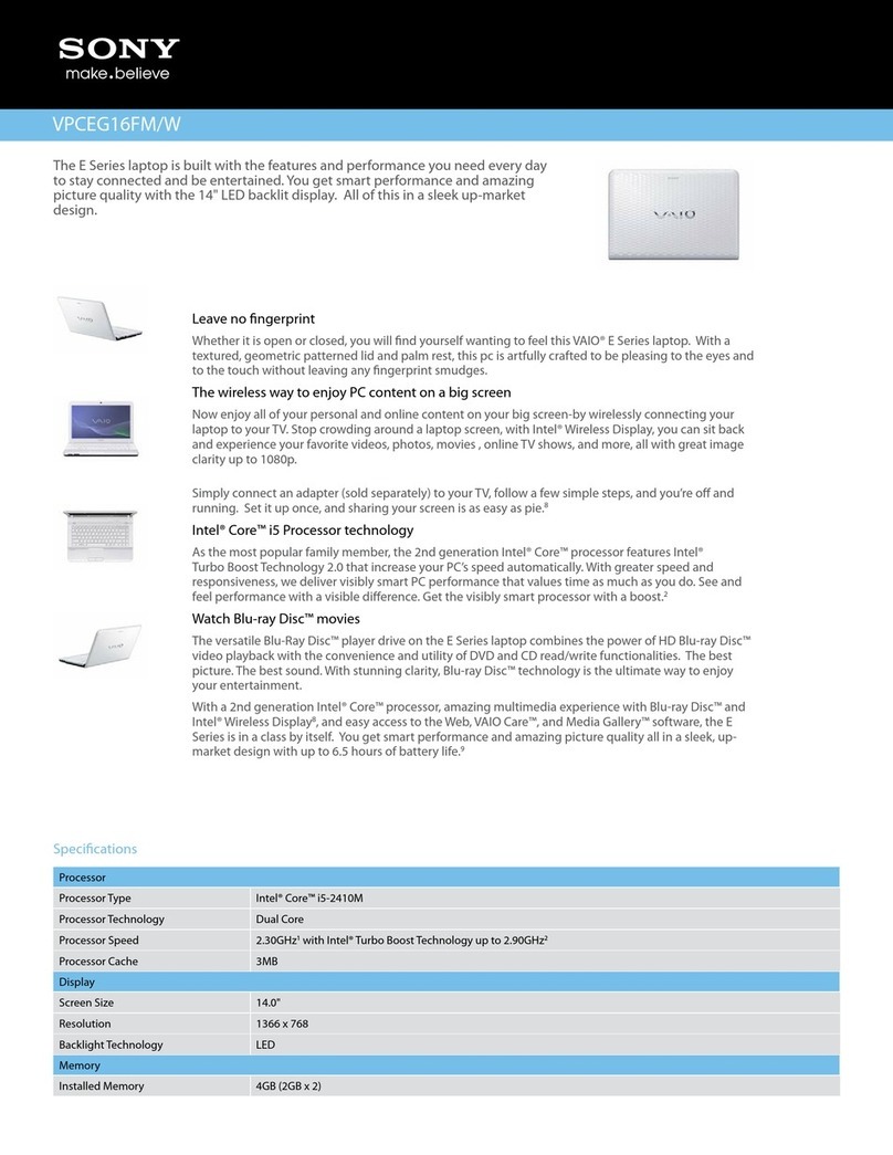 Sony VAIO VPCEG16FMW Specifications