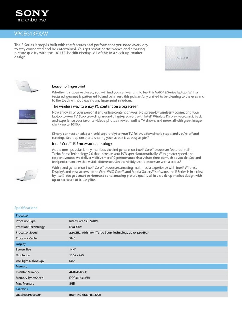 Sony VAIO VPCEG13FXW User manual Sony VAIO VPCEG13FXW User manual