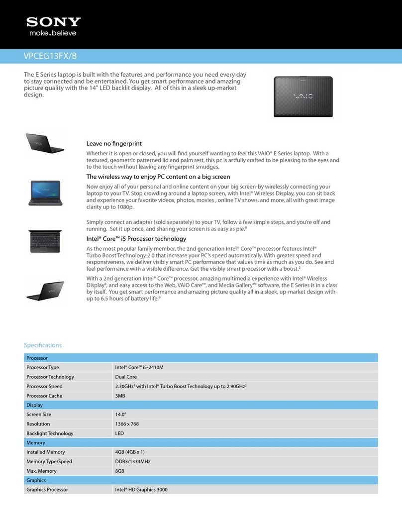 Sony VAIO VPCEG13FXB Specifications
