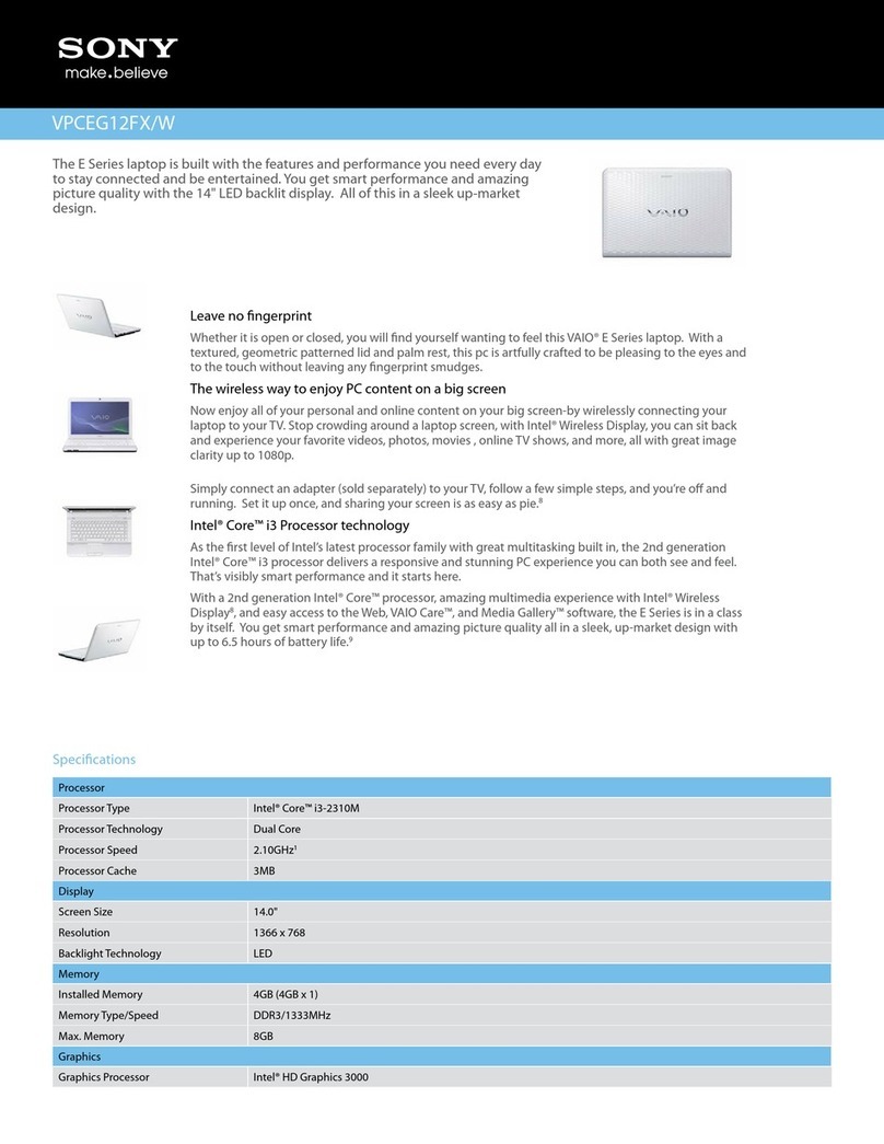 Sony VAIO VPCEG12FXW Specifications