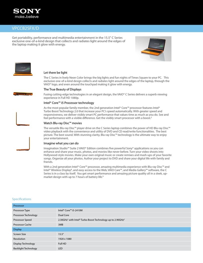 Sony VAIO VPCCB2SFX/D Specifications