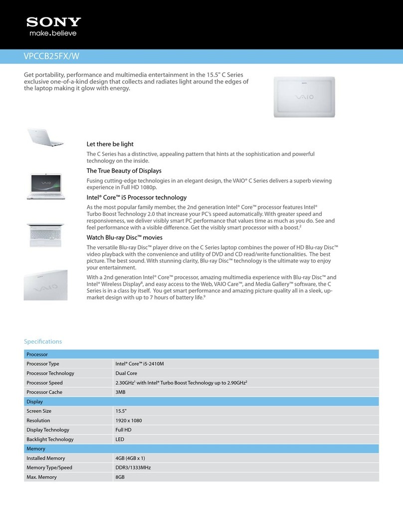 Sony VAIO VPCCB25FXW Specifications